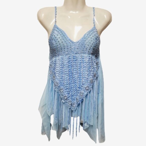 Light Blue Belly Dance Top Sequin Adjustable Strap Tank Top Spaghetti Strap Top - Picture 1 of 9